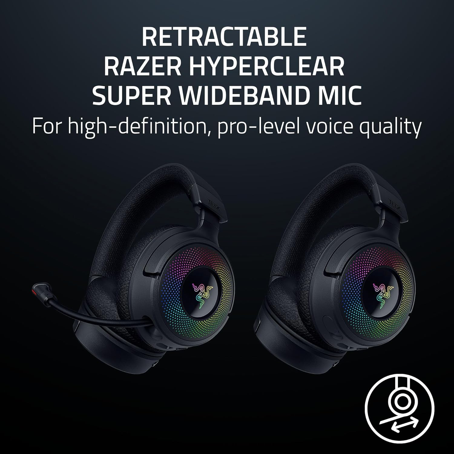 Razer Kraken V4 Wireless Gaming Headphones: 2.4Ghz, Bluetooth, USB - Wide Band Microphone - 40Mm Speakers - Quick Volume Adjustment - RGB Lighting in 9 Zones - for PC, Mac, PS5 image number 5