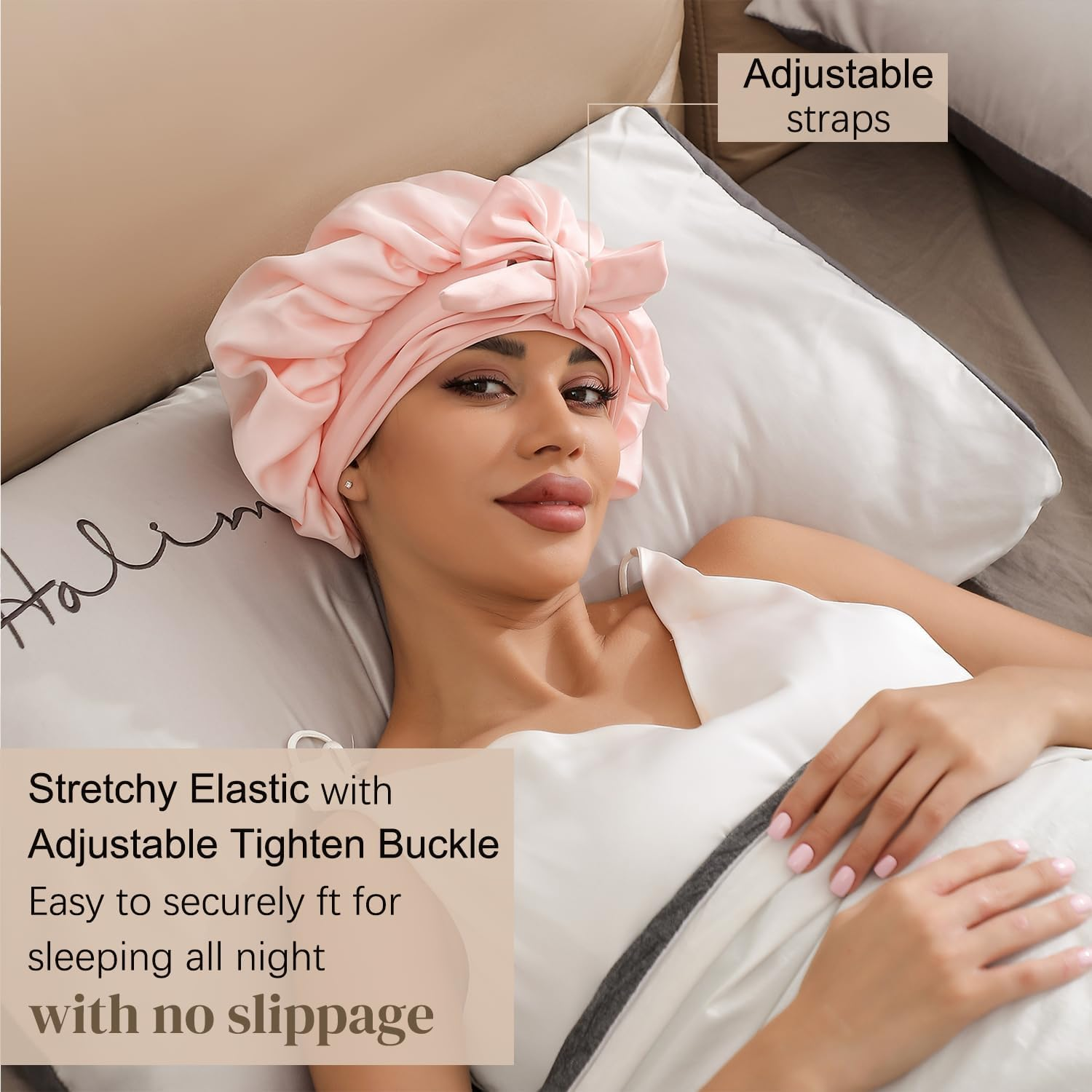 Sibeixiu Luxurious Non-Slip Satin Bonnet - Silky Soft, Breathable, Comfortable All Night, Secure Fit for Hair Care and Styling