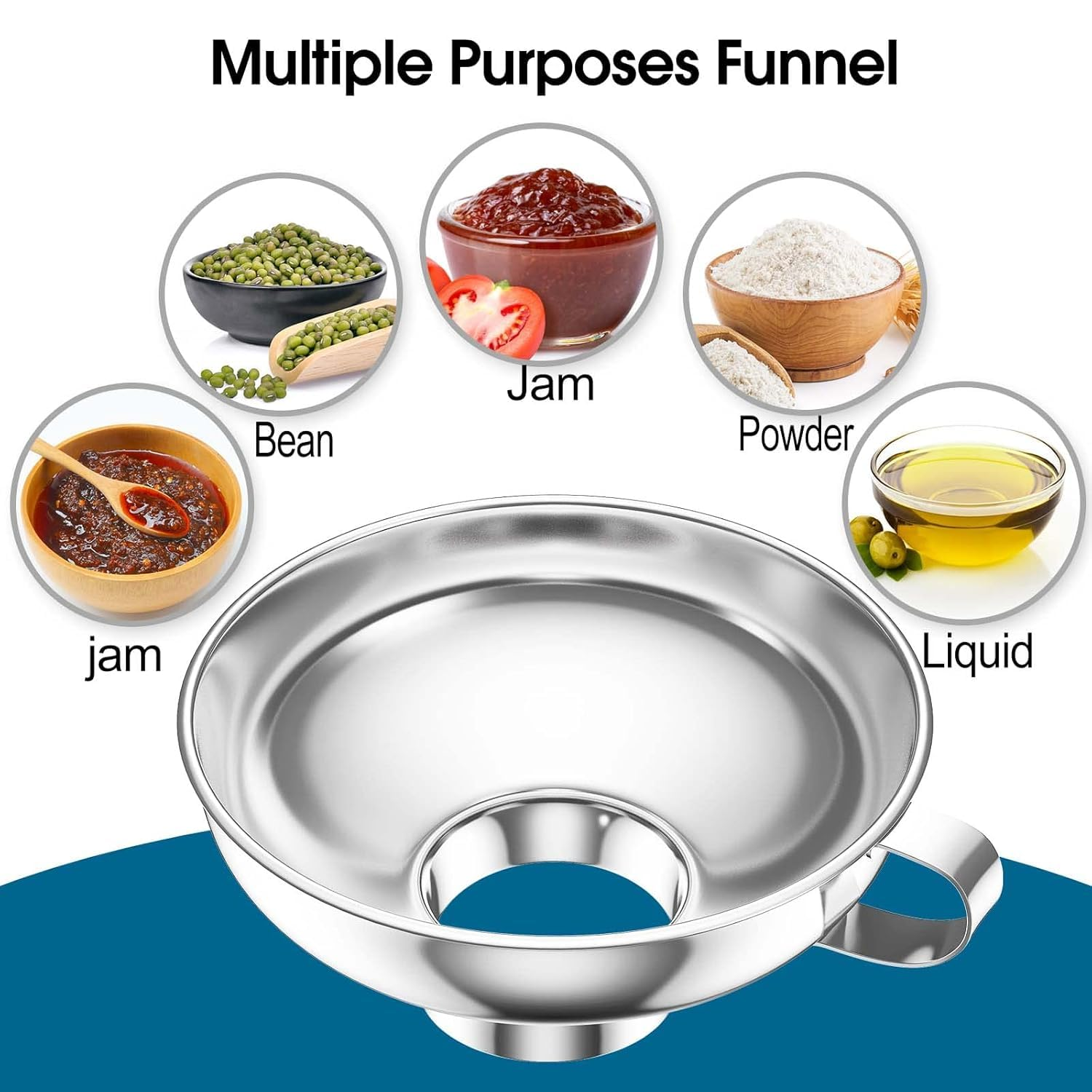 Walquicks 3 Pack Stainless Steel Canning Funnel with Strainer with Handlek, for Wide and Regular Jars - Wide-Mouth Funnels for Kitchen Use, for Transferring Liquid, Fluid, Cooking Oil, Jam, Powder image number 1