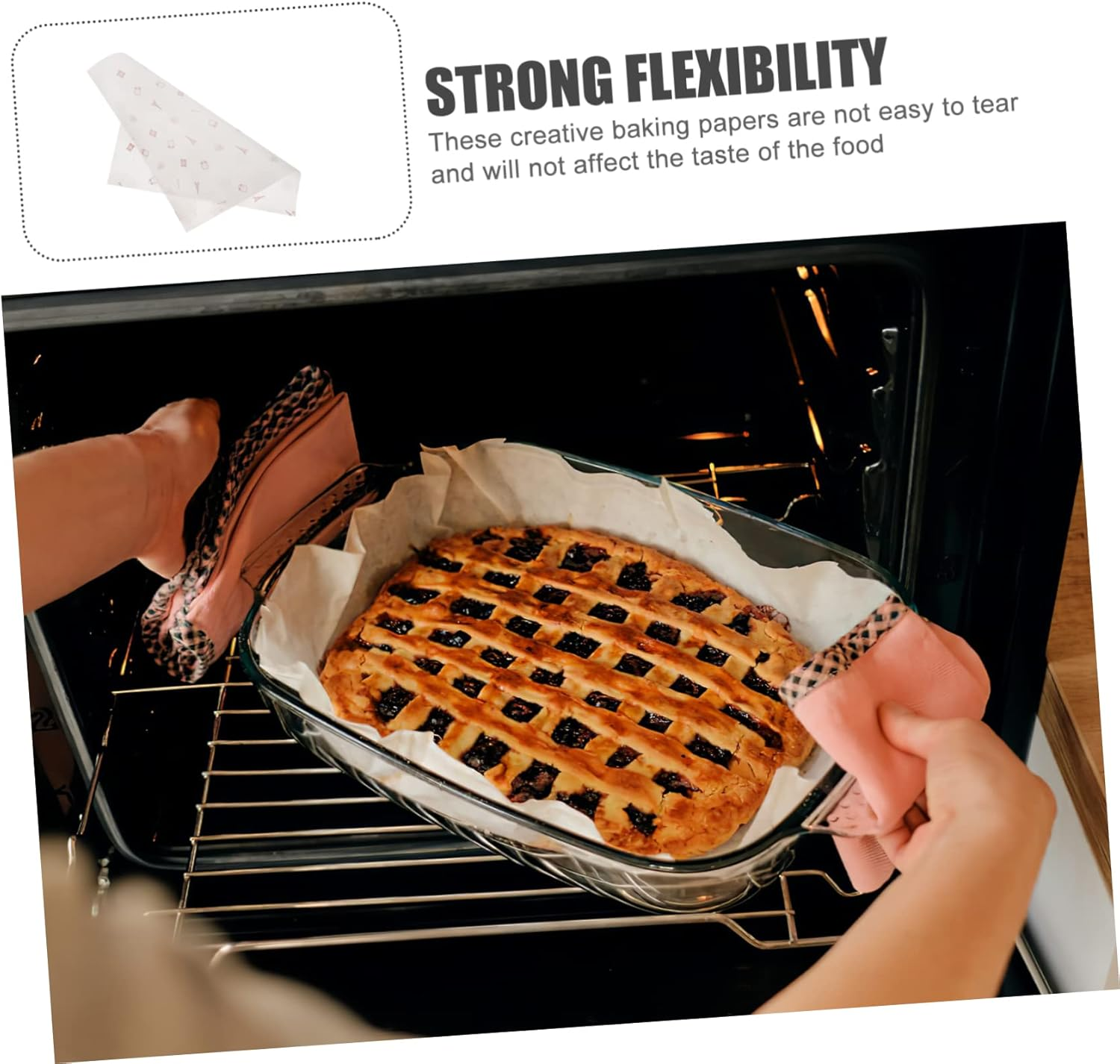 Grease-Proof Food Wraps Baking Paper Pad 50 Sheets Strawberry Pattern Anti-Oil Food Packing Paper Household Cake Parchment for Sandwiches Burgers Wrapping - White image number 6