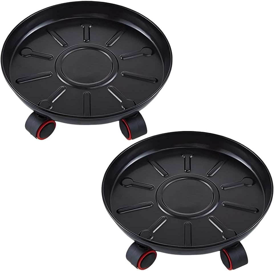 TOMVAES Metal Plant Caddy with Wheels,23Cm Rolling Plant Stand Heavy Duty Plant Dolly with Casters for Indoor and Outdoor Large Planter Casters Potted Plant Mover,Black