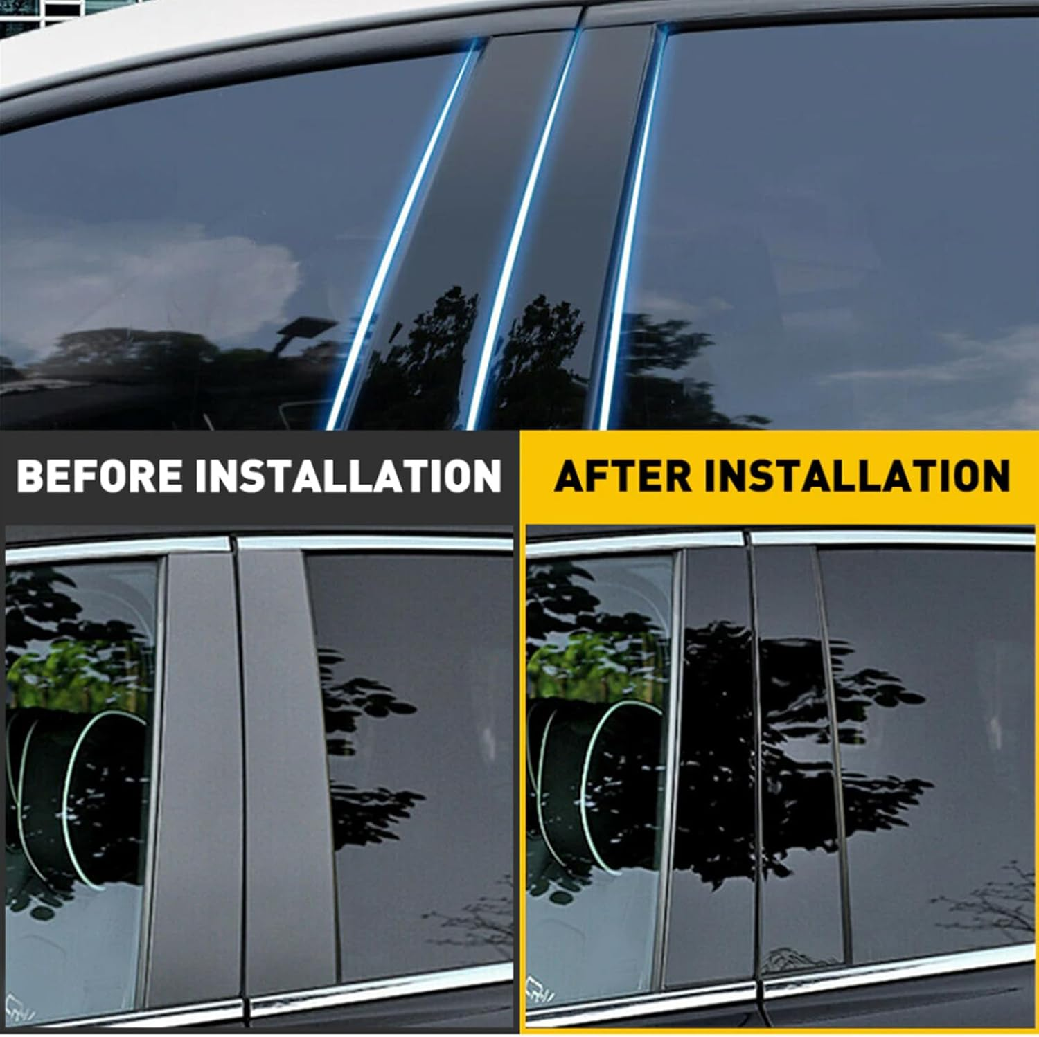 Pillar Posts Door Window Trim, Glossy Black PC Plastic Window Pillar Posts Cover Trim Replacement for Mitsubishi ASX 2011 to 2020, 6Pcs Door Trim Kit, Convenient Installation image number 2