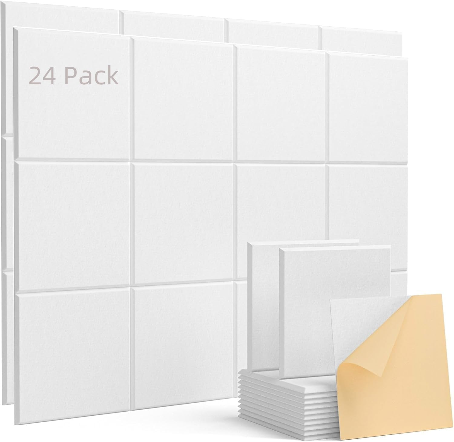 Acoustic Panels 24 Pack Square Soundproof Wall Panels Self-Adhesive, Acoustic Foam Panels High Density Sound Proof Foam Panels for Home Office, Reccording Studio, Ceiling 12" X 12" X 0.4" White image number 1