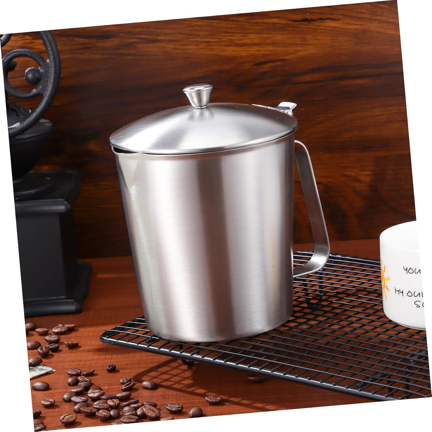 Luxshiny Frothing Pitcher with Scale Milk Cup Frother Jug Cup Glass Pitcher with Lid Milk Frother Cup Milk Frothing Jug Espresso Glass Measuring Cups for Liquids Milk Tea Coffee Pot image number 4