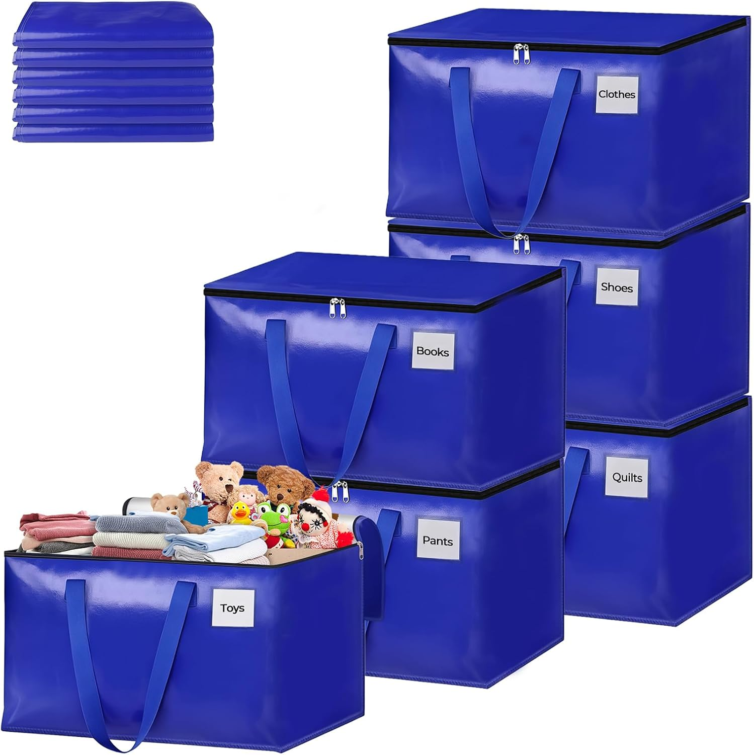 Focenat 93L Large Woven Storage Bag, Pack of 6 Moving Bags with Handles and Zips, Waterproof Transport Bag, Moving Bags for Moving Duvets, Clothes Storage (Blue) image number 4