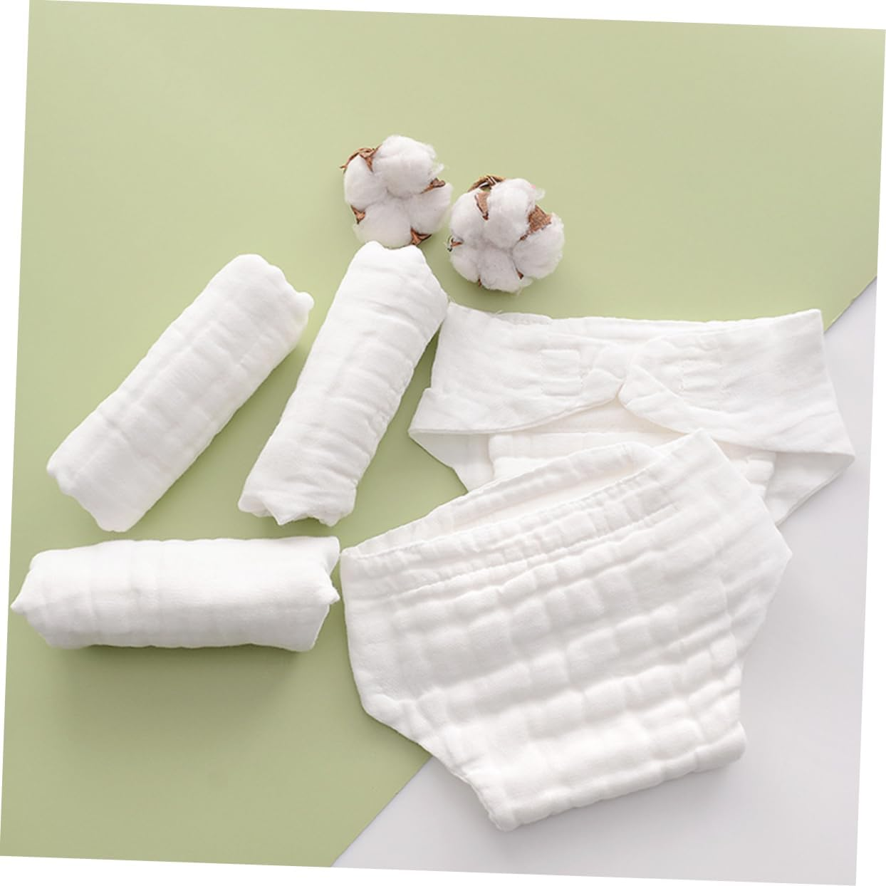 5Pcs Reusable Cotton Baby Nappy Insert Liners White Size M 3-9 Months 5.5-10Kg Breathable Absorbent Diapers Toddler Swim Diaper Liners Suitable for Potty Training and Infant Cloth image number 1