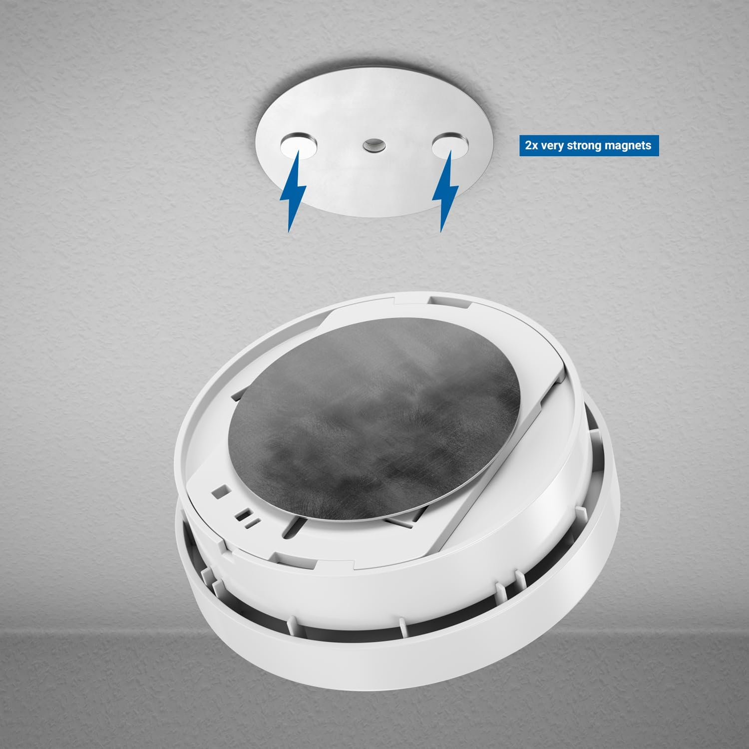 Deleycon Pack of 10 Magnetic Attachment for Smoke Detectors Magnetic Holder Fire Alarm Self-Adhesive Magnetic Holder Adhesive Surface and Drill Hole 65 Mm Diameter image number 3