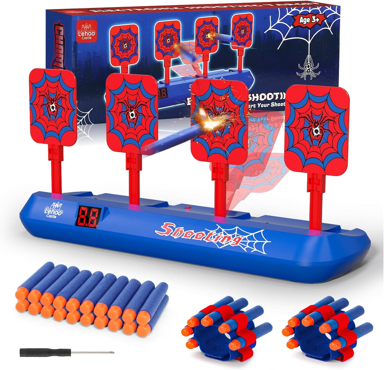Lehoo Castle Target, Toys for 3 4 5 6 Year Old Boys, 4 Electronic Digital Auto Gun Target, Shooting Targets with 20 Bullets 2 Wrist Bands for Boys Girls image number 3