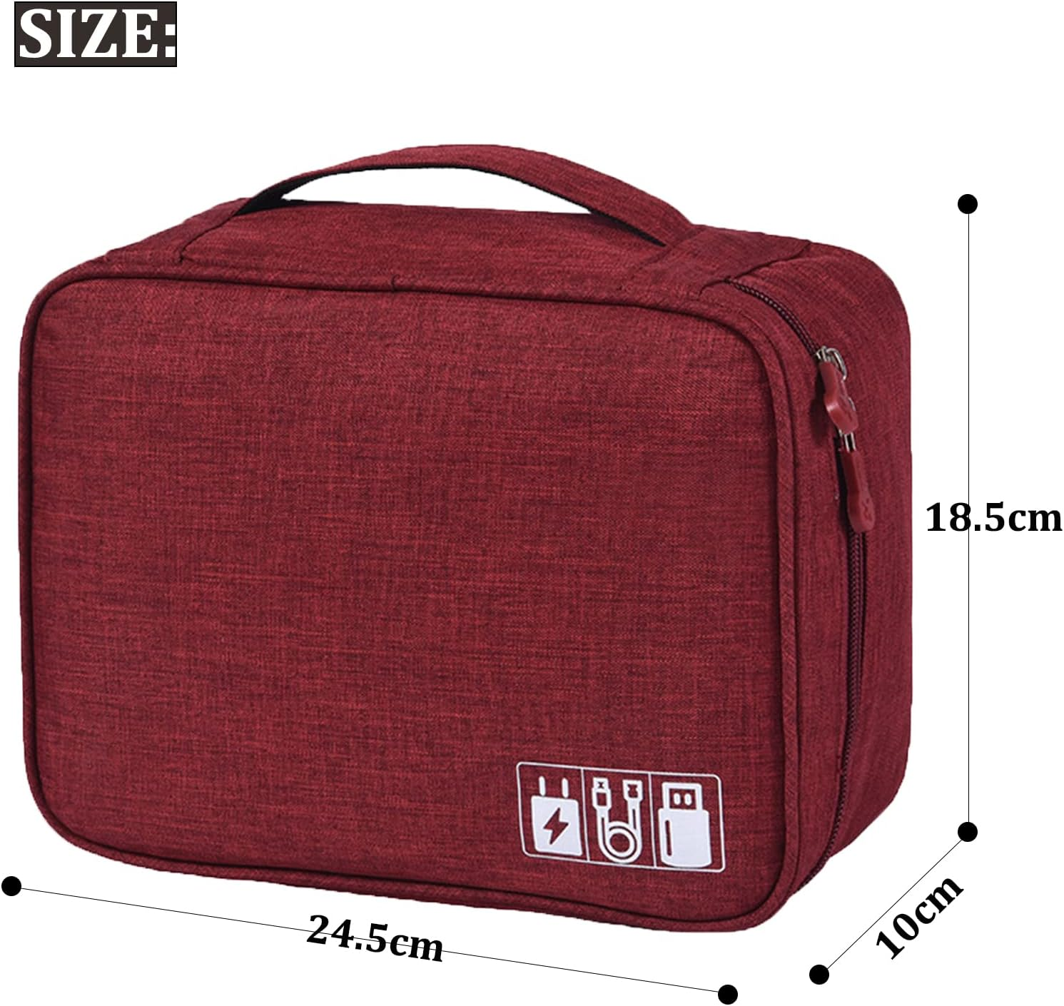 AUMA Travel Cables Organiser Carrying Case for Power Cords Phone Battery Chargers Earbuds Hard Drives Memory Cards Adapter Mouse Small Electronic Accessories -Wine Red