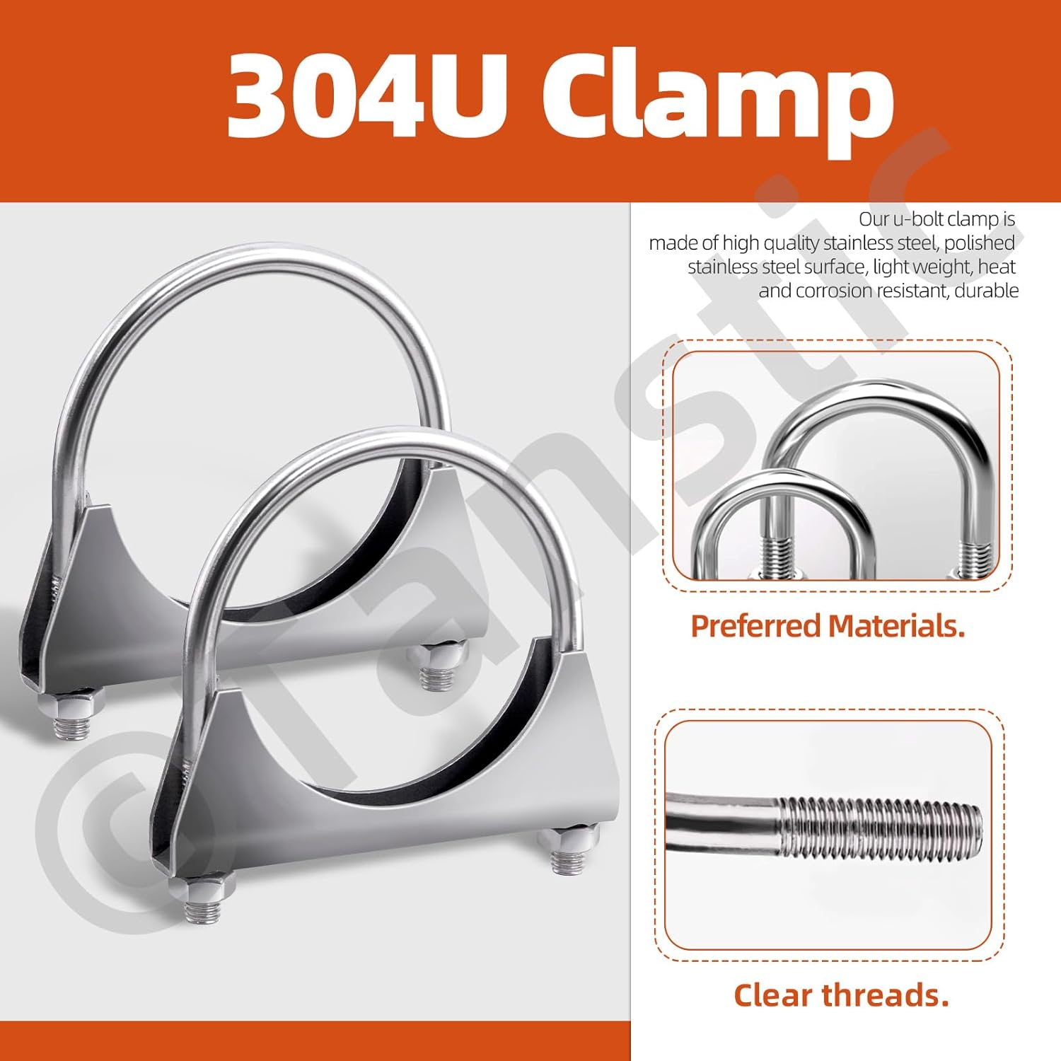 Tanstic 2Pcs U-Bolt Exhaust Clamps, 1-3/4&rdquo; Stainless Steel Muffler U-Bolt Clamps with Saddle Flange image number 4