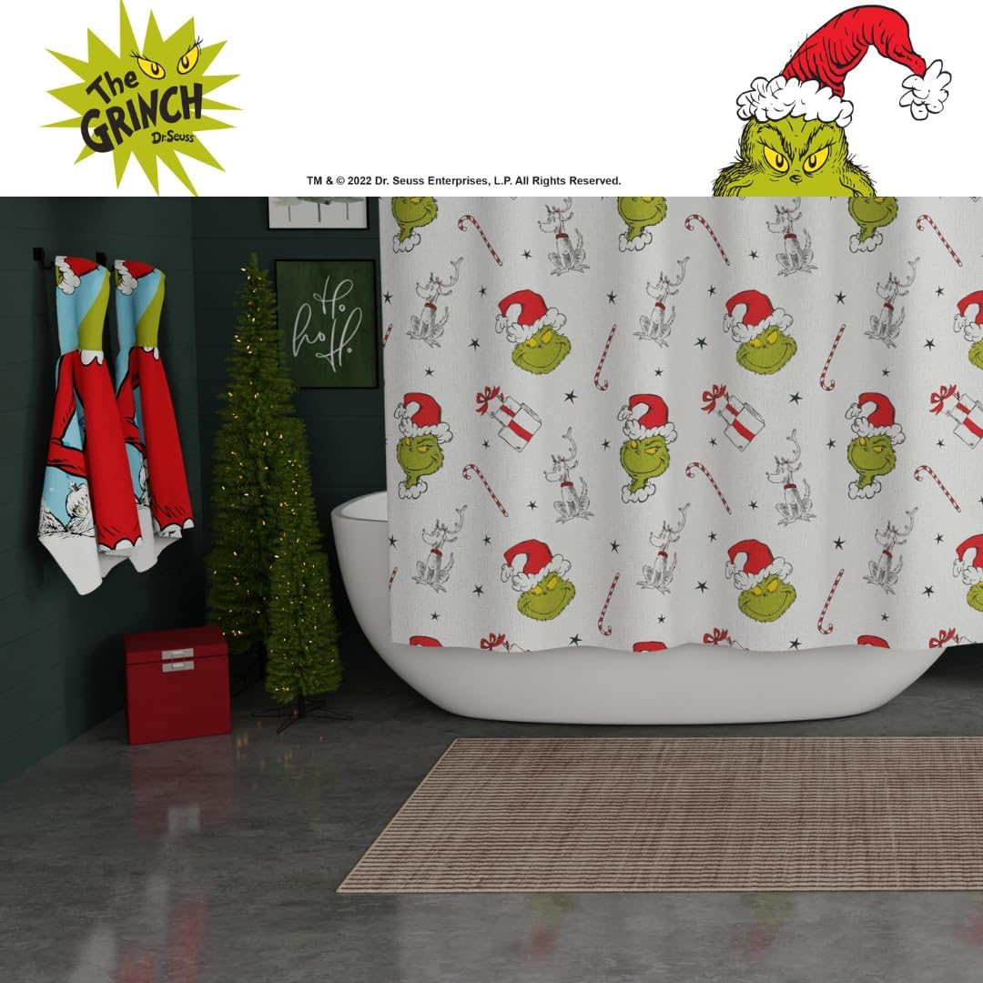 Franco Grinch Holiday Christmas Bath Microfiber Shower Curtain, 72X72, (Officially Licensed Product)