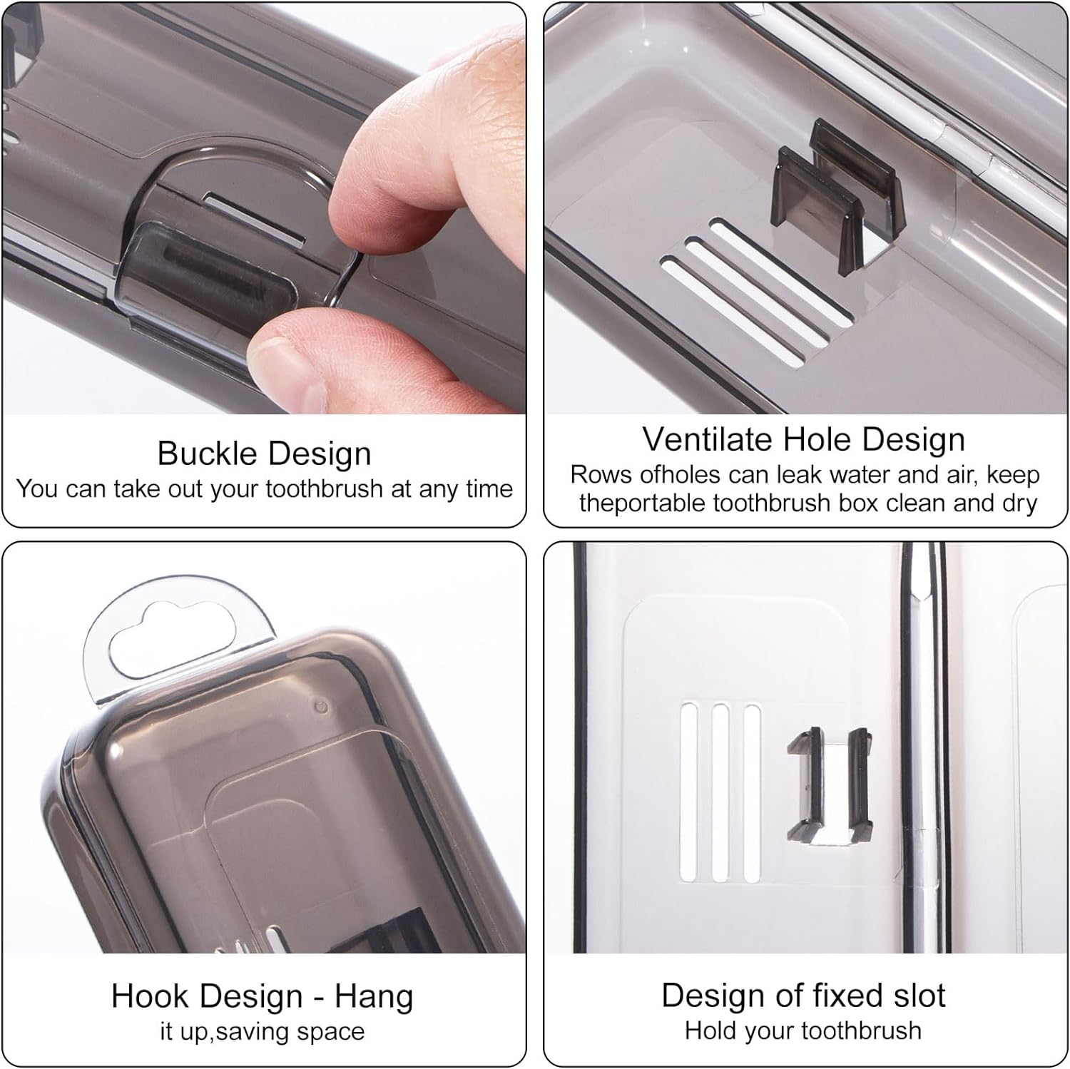 Yeeco Toothbrush Case 2 Packs, Transparent Black Toothbrush Travel Case, Plastic Toothbrush Holder Travel Size, 7.87 X 1.85 X 1.18 Inches Portable Toothbrush Case for Traveling - Transparent Black image number 4