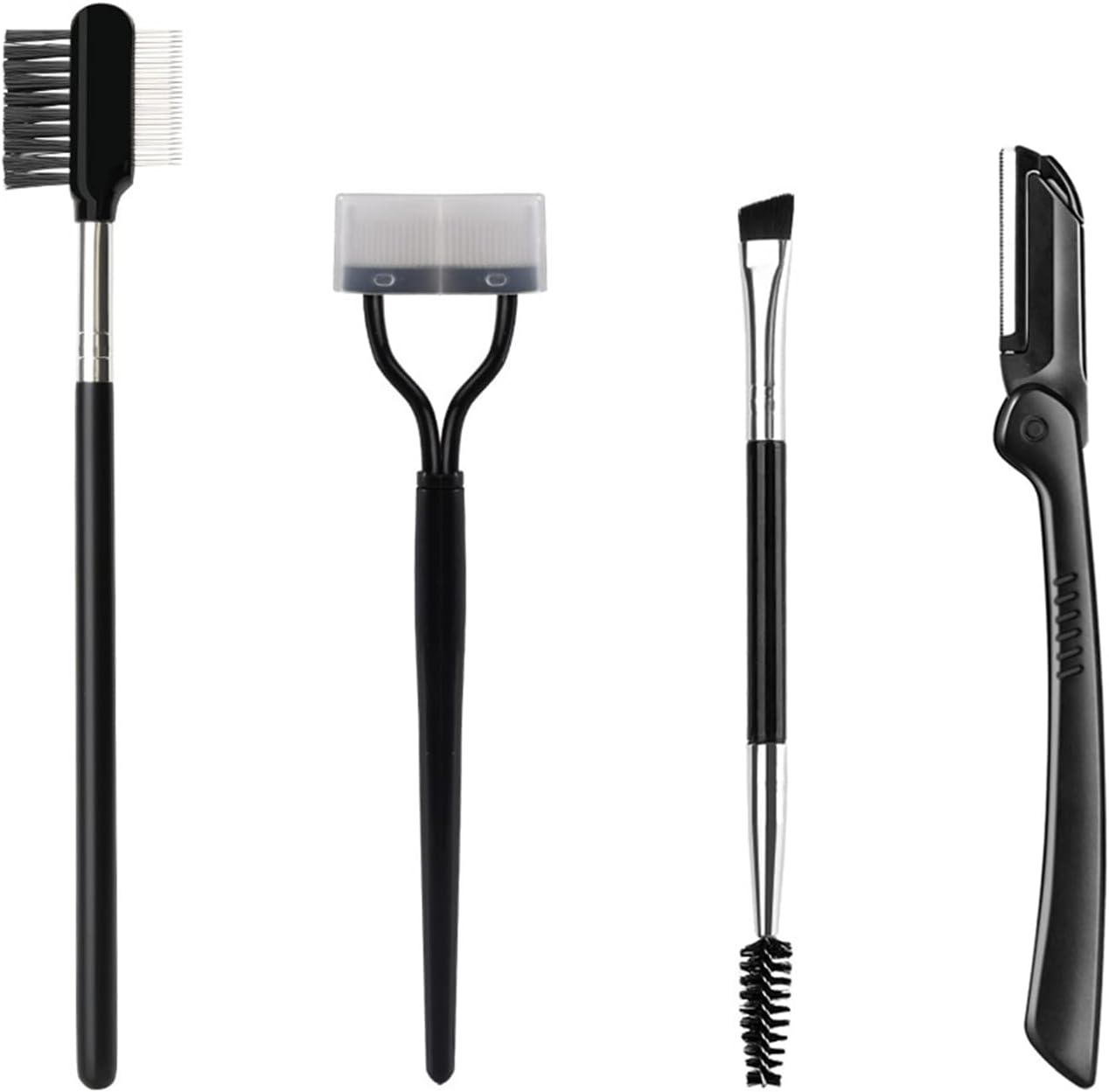 4-Piece Eyebrow Set, Eyelash Comb Eyebrow Brush, Eyebrow Comb Stainless Steel Care Brush, with Folding Eyebrow Trimmer image number 2