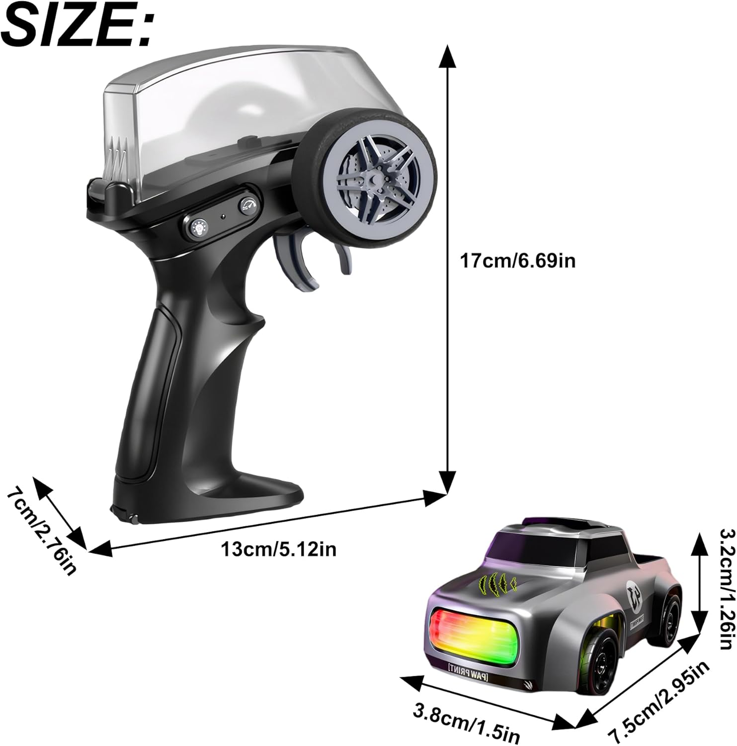 Mini RC Drift Car with Cool Lights, 1:64 Rechargeable 2.4Ghz Remote Control Car for Kids Adults (Grey) image number 4