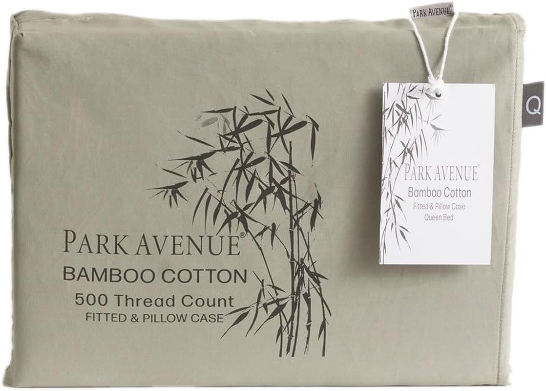 Park Avenue 500 Thread Count Bamboo Cotton Fitted Sheet and Pillowcase Set, Mega King, Jade image number 1