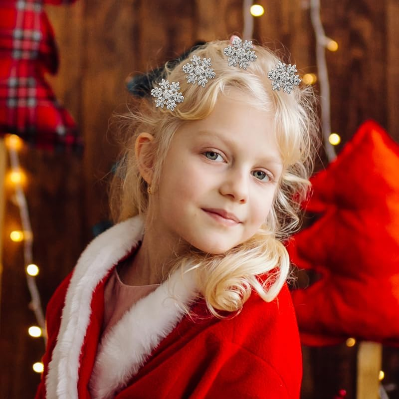 Snowflake Hair Clip Sparkly Rhinestone Hair Accessories for Girls Christmas Hair Barrette Hairpins for Wedding Bride Holiday Christams Party Metal Alligator Clip for Hair 4PCS image number 2