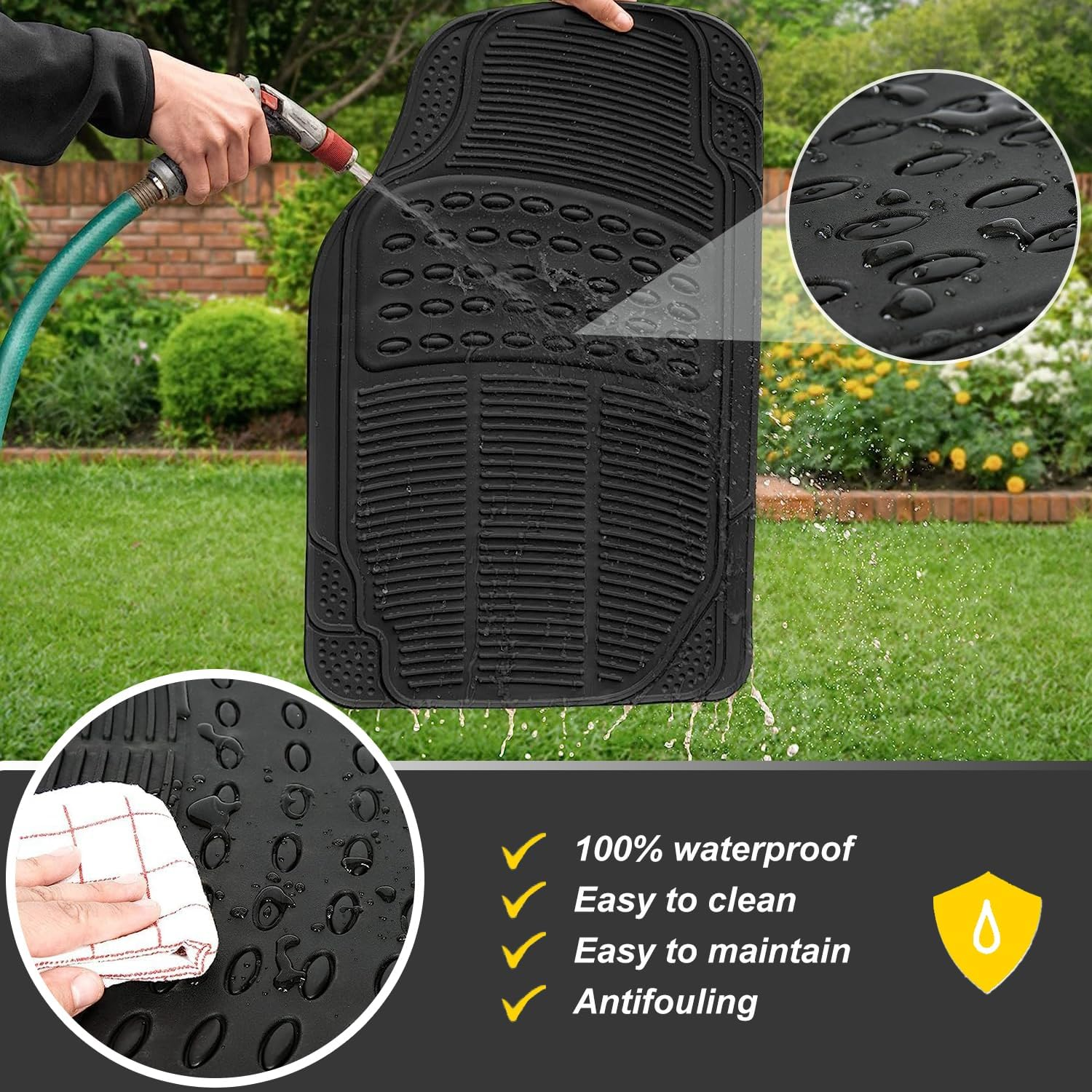 Automotive Floor Mats，4 PCS Heavy Duty Car Mats, Universal Car Mats Rubber Fit Full Set, All Weather Climaproof & Trimmable Rubber Floor Mats for Most Sedan, SUV, Truck image number 4