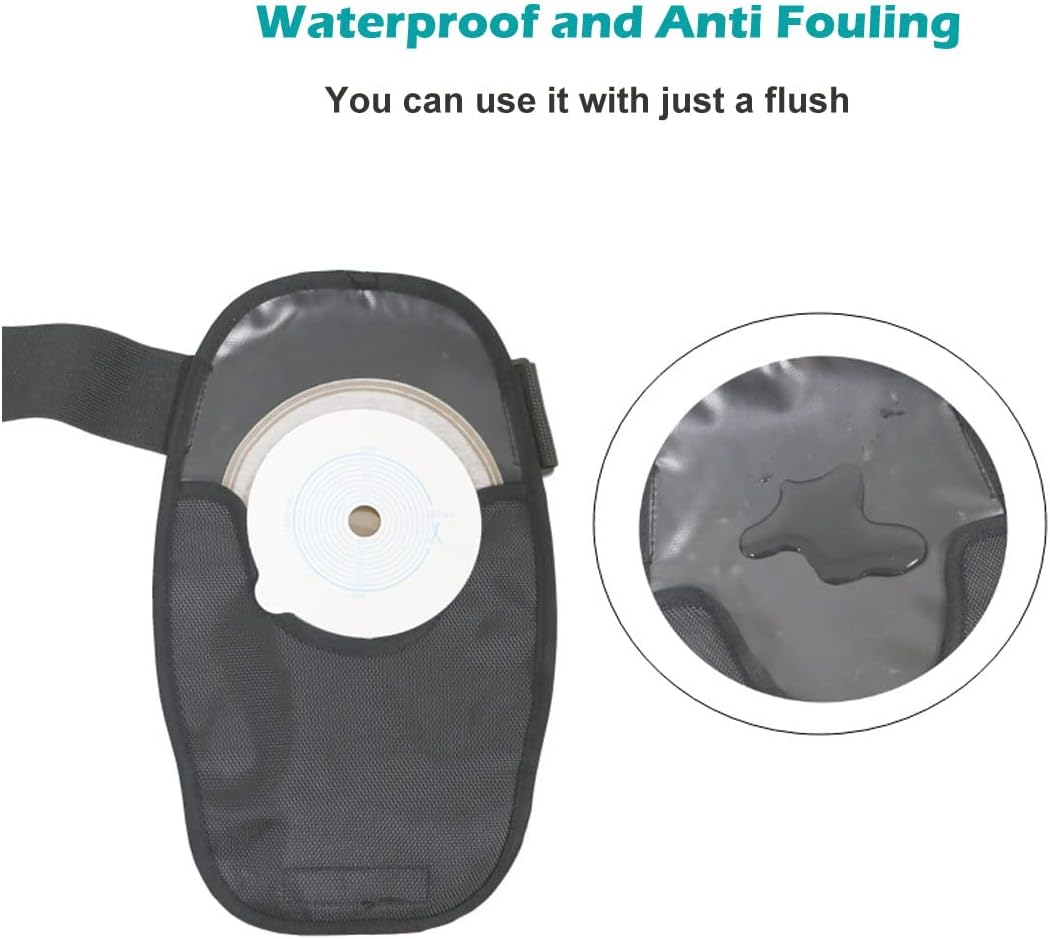 Waterproof Ostomy Bag Covers Adjustable Universal Stoma Pouch Cover Ostomy Supplies for Ileostomy 2PCS (Black+Blue) - Black image number 6