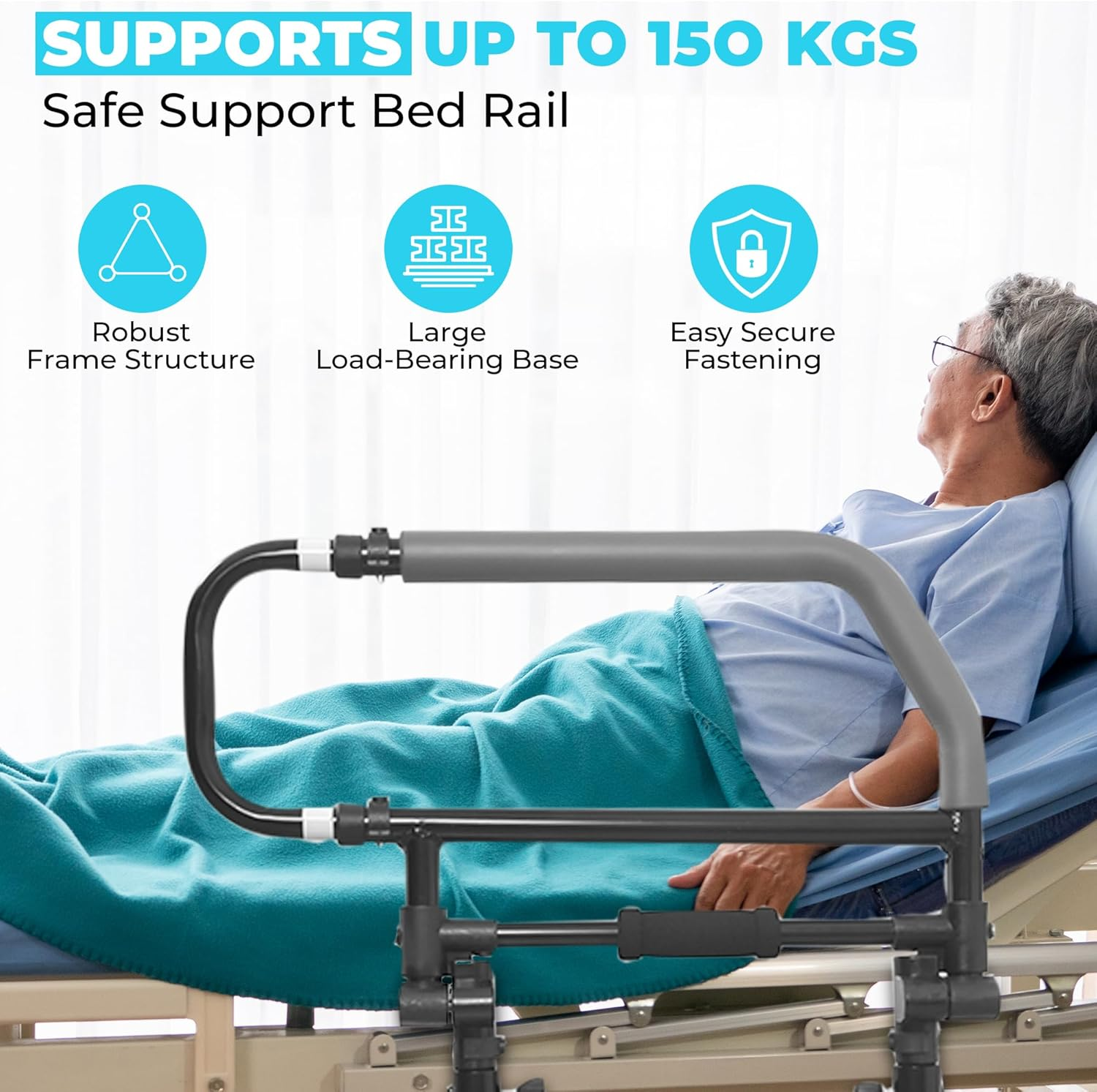 Heavy Duty Bed Rails for Elderly Adults (150Kg Capacity) - Foldable Support Handle W/Adjustable Legs &ndash; Any Size/Queen/King Size Bed Rail for Elderly Safety - Australian Owned Mobility Aid image number 3