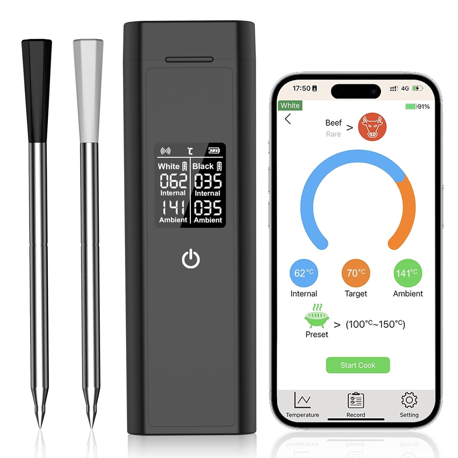 Wireless Meat Thermometer | 600FT Bluetooth Range & Stability | Standalone Display Hub | NMI Certified Accuracy &plusmn;0.5&deg;C & 0.5S Instant Read |Real-Time Monitoring & Smart Alerts for BBQ, Oven, Smoker image number 2