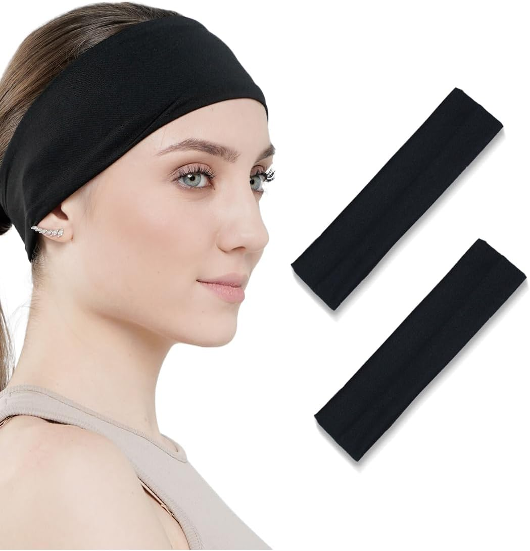 XYTAHDM Pack of 2 Headbands, Black Hair Band, Elastic Headband, Non-Slip Headbands for Women, for Running, Cycling, Yoga, Fitness