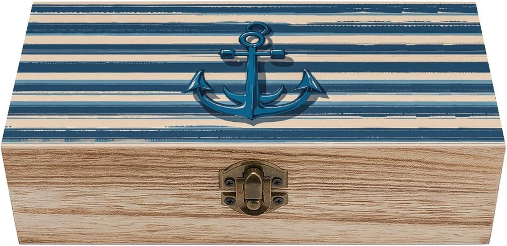 Anchor Wooden Box Wood Wedding Keepsake Boxes with Lids Small Decorative Boxes Lightweight Wooden Memory Storage Box for Crafts Keepsakes Jewelry Photo Letter Storage