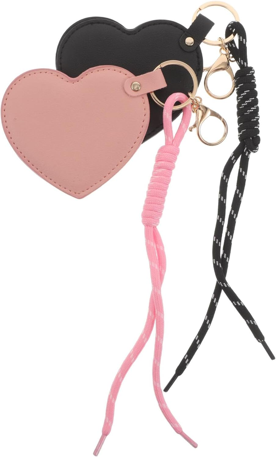 Vaguelly 2Pcs Compact Heart-Shaped PU Leather Mirror Keychain for Women Portable Mini Makeup Vanity Accessory with Scratch-Resistant Cover for Travel Purses and Handbags