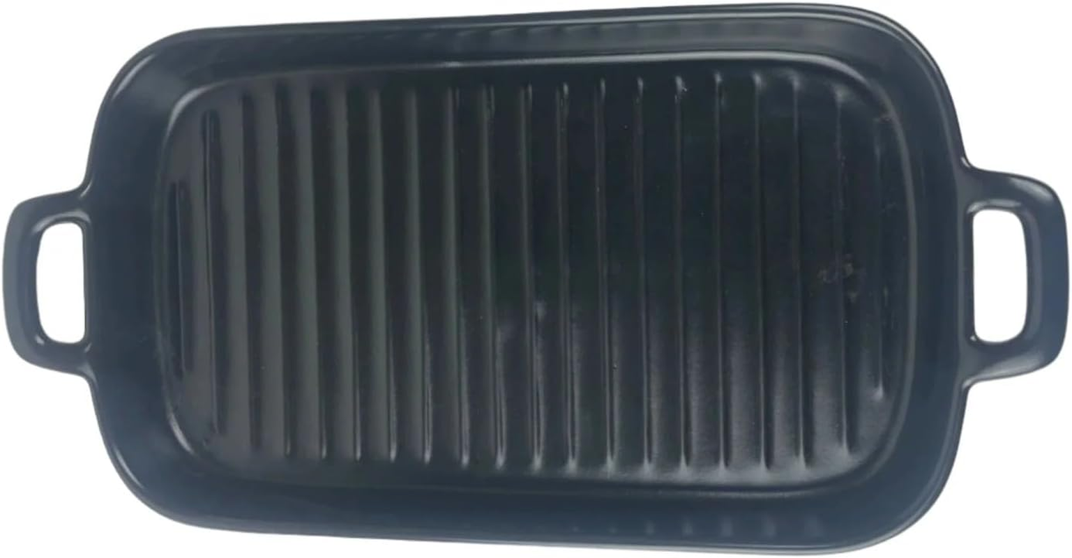 Bliss Gifts & Homewares Ceramic Baking Dish I Rectangular Bakeware with Handles I Ribbed Design Elegant Casserole Plates I Pan for Oven Roasting Lasagna, Baking, Cooking, Cake Dinner - 30X15.5Cm (Pink)