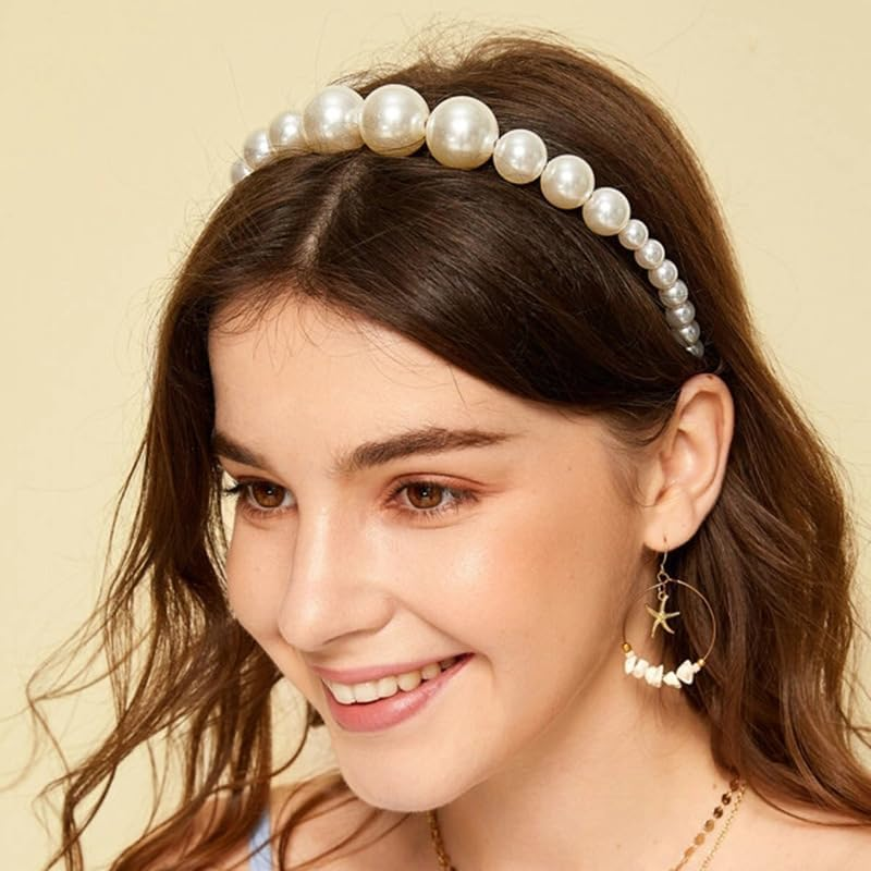 SINLOV Bridal Wedding Hair Band Vintage Bridal Pearl Headband Faux round Peal Pearls Hair Vine Headpiece Hair Accessories Headband for Women image number 1