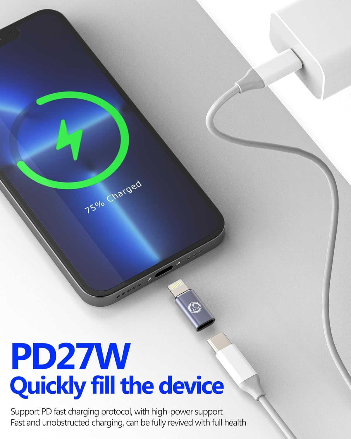 27W USB C Female to Lightning Male Adapter(3 Pack)Fast Charger for Iphone 14 13 12 Pro Max Converter for Apple Type C Cable Port Adaptor for Ipad PD Power Transfer Dongle Charging Adaptador Connector image number 1