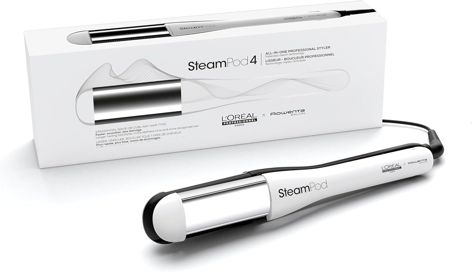 L'Or&eacute;al Professionnel, Steampod 4 All-In-One Steam Styler, Professional Straightener with Steam Technology, for All Hair Types, Straight to Curly