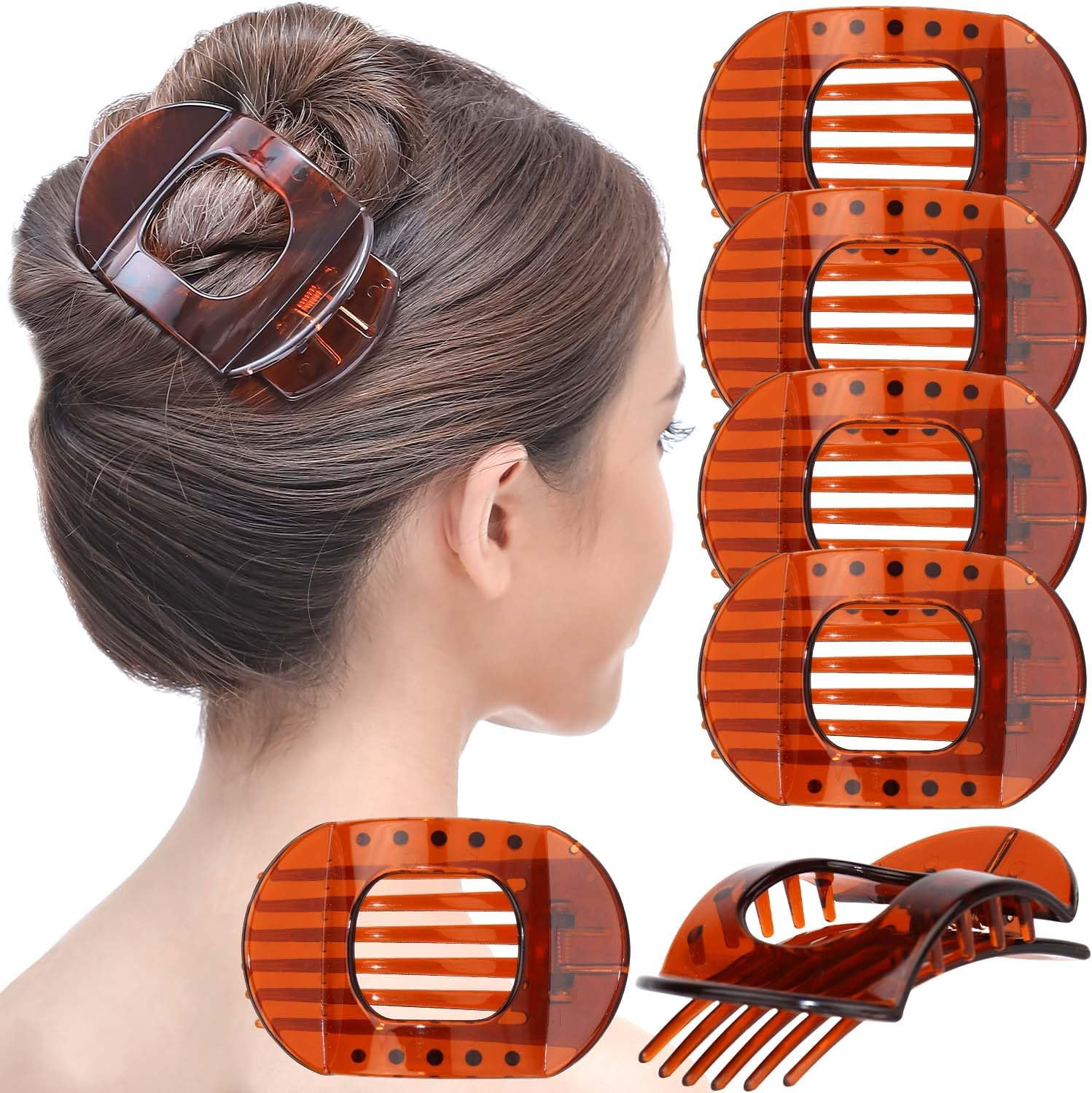 RC ROCHE 6 Pcs Flat Claw Hair Clips for Women Thick Hair French round Duckbill Square Secure Strong Hold Grip Clamps Barrettes Curved No Slip No Crease Plastic Styling Cute, Medium Transparent