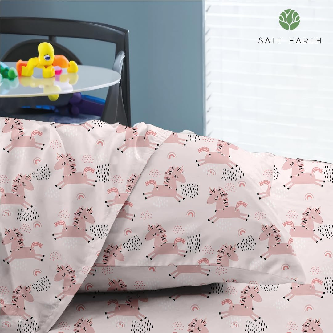 100% Cotton 210TC Salt Earth Kids Bedsheet, Twin Sheets Set for Toddler Bed, 3 Piece Bedding Set Including Flat Sheet, Fitted Sheet, and Pillowcase, Themed Cute Sheets for a Playful Kids Bed (Uni Fly) - Rainbow image number 4
