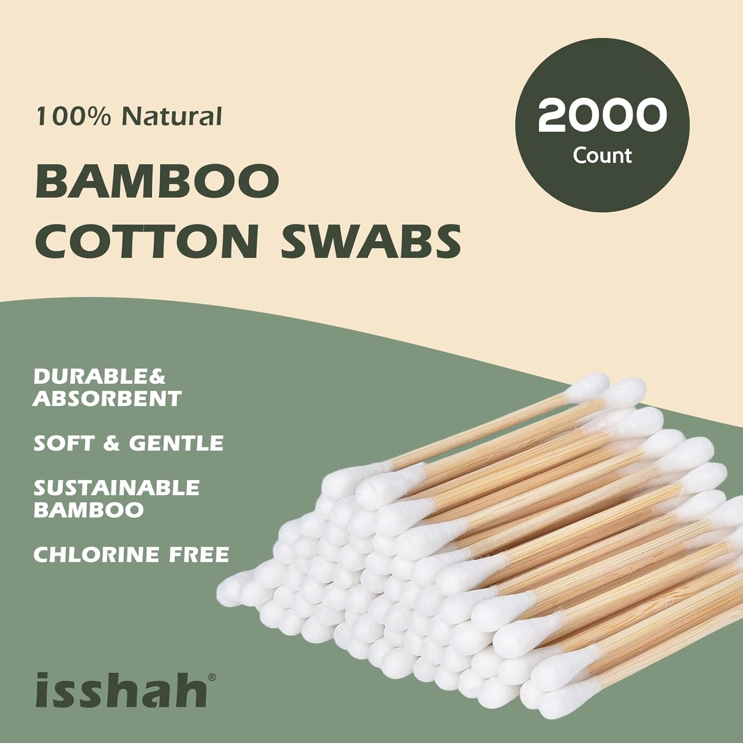 Bamboo Cotton Swabs - 2000 Count - FSC Certified and PETA Approved, Eco Friendly Double Tips, Plastic Free Ear Sticks, All Natural 100% Biodegradable Organic Cotton Buds by Isshah image number 2
