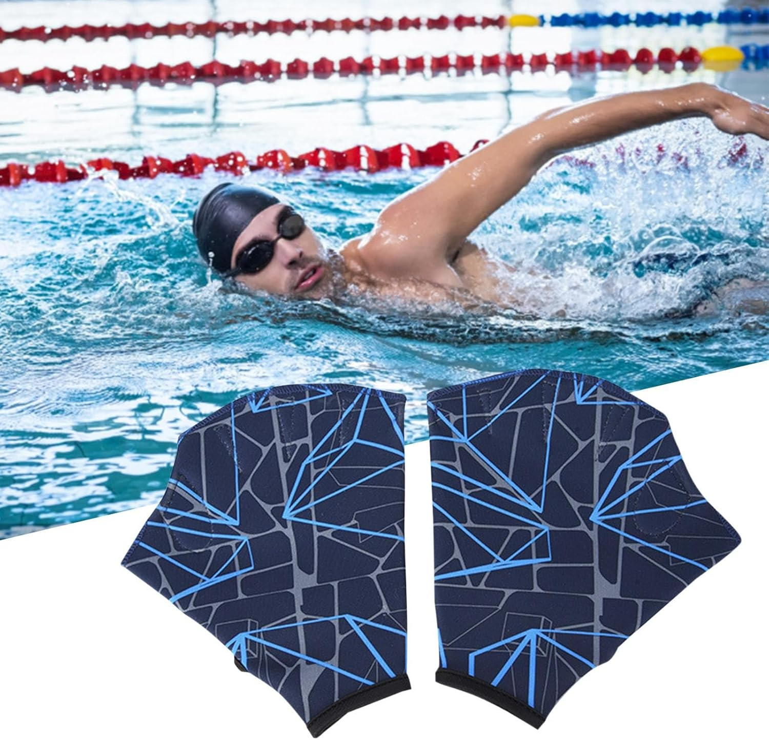 Webbed Swim Gloves, Nylon Swimming Gloves, Water Training Hand Webbed Hands, Dive Hand Equipment for Water Aerobics, Aquatic Fitness and Swim Training Shwing image number 2