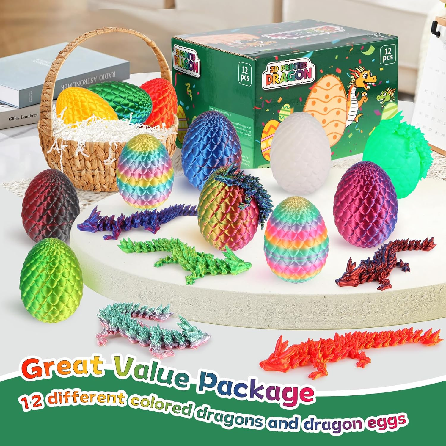 12PCS 3D Printed Dragon Eggs with Dragon Inside, Mini Dragon Egg Set Articulated Crystal Dragon Fidget Toy, Cool Stuff Fun Gifts for Adults Teens Boy Gifts Easter Basket Stuffers image number 3