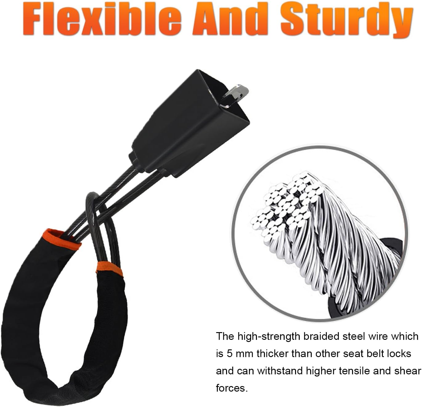 Dualguard Car Steering Wheel & Seat Belt Lock - 17" Universal Anti-Theft Device for Vehicles, Suvs, Golf Carts | Compact & Lightweight Security Lock with Multi-Function Keys (Black) - Yellow image number 5