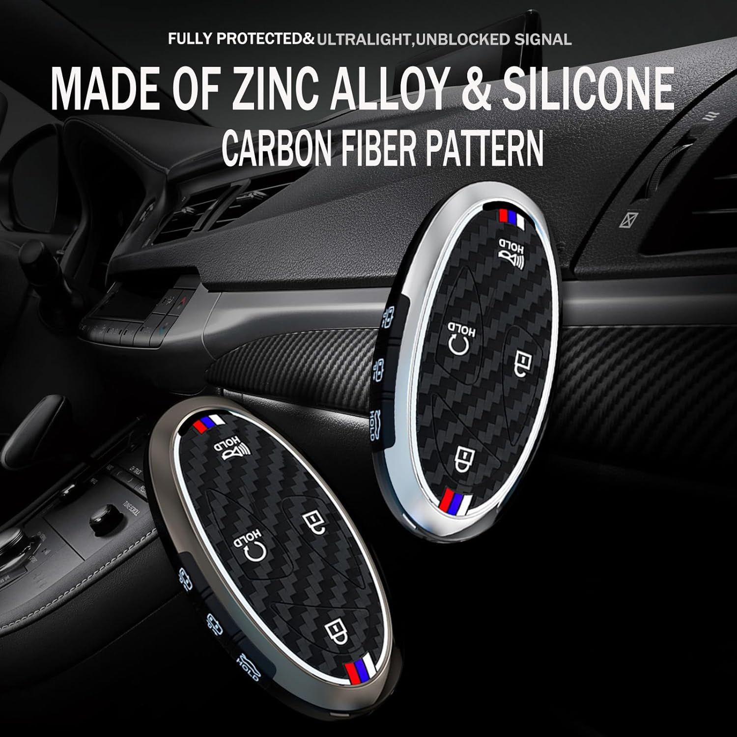 Ontto Luminous Car Key Cover Fit for Hyundai Tucson Kona SX2 EV Ioniq 6 Ioniq 5N Sante Fe Elantra 2023-2025 Metal Smart Shell Case Key Holder Keyring Keychain Styling Accessories 7 Buttons Black - 5 Buttons-Black image number 3