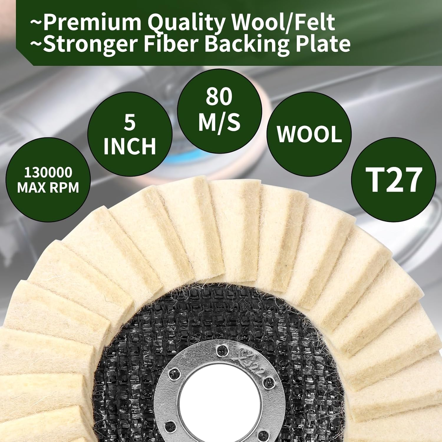 6-Pack Felt Flap Disc Abrasives 5" X 7/8" Arbor, Wool Polishing Buffing Wheel Pad for Angle Grinder image number 2