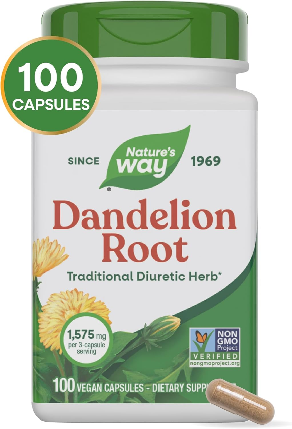 Nature'S Way Dandelion Root; 525 Mg Dandelion Root per Serving; Non-Gmo Project Verified; Gluten Free;Vegetarian;100 Vegetarian Capsules image number 3