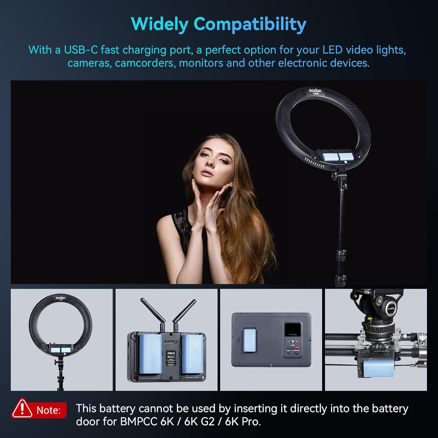 SMALLRIG 3500Mah Replacement USB-C Battery for Sony NP-F550, 3H Fully Charged, Power Supply for LED Lights, Monitors, Wireless Video Transmitters, Not for BMPCC 6K / 6K G2 / 6K Pro