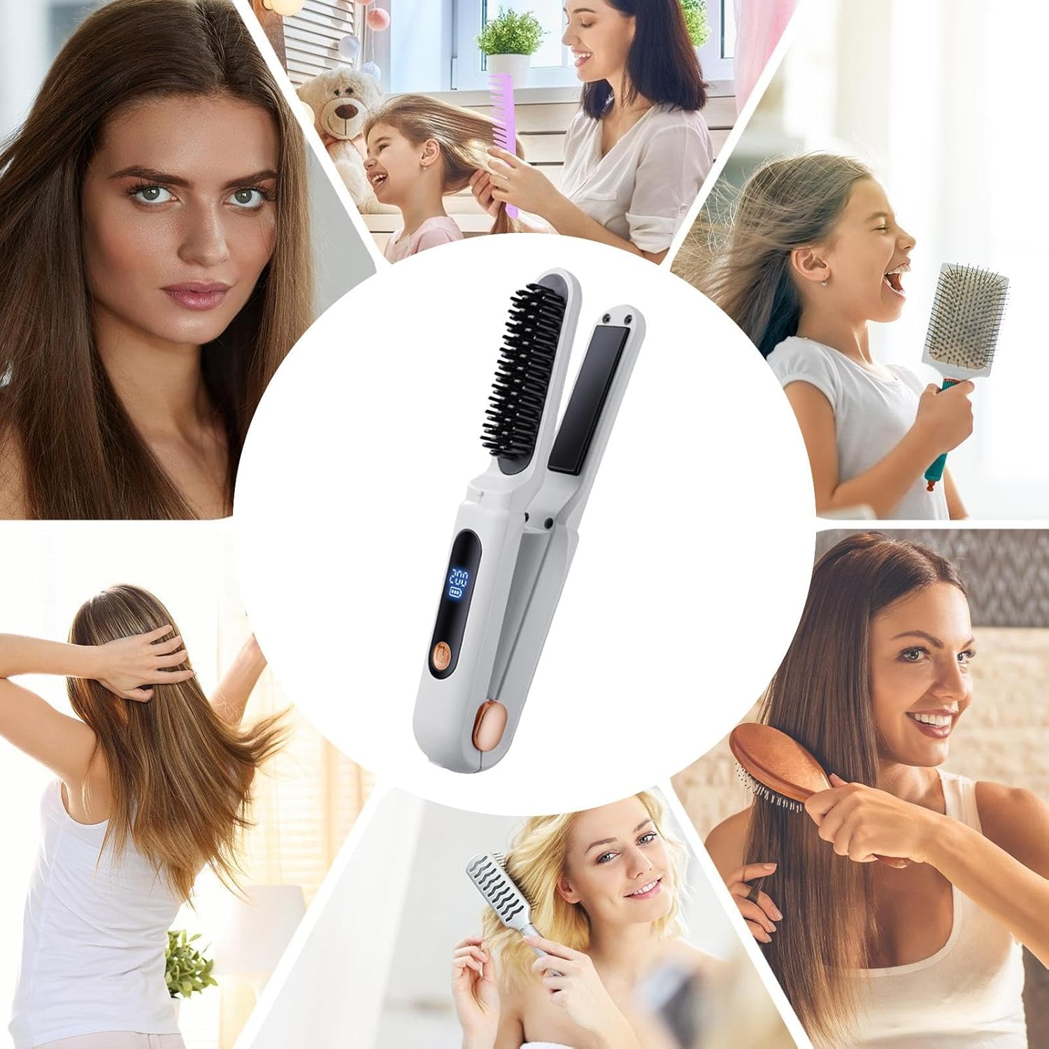 Lyanny Hair Straightener Brush Wireless | Hair Straightener Styling Comb | Portable Straightening Brush for Women, Negative Ion Straightener Comb, 2-In-1 Curling Iron Brush image number 6
