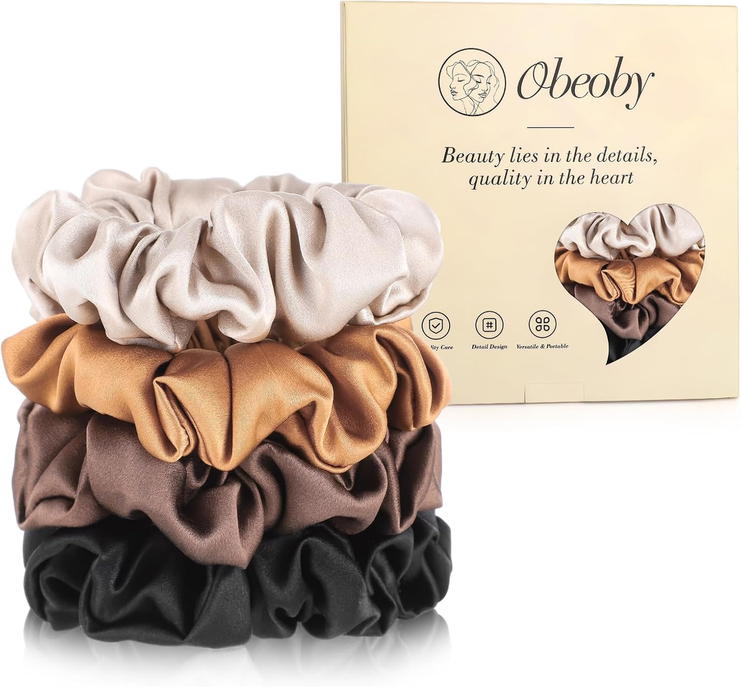 4 Pack 100% Mulberry Silk Scrunchies, Soft Silk Hair Ties for Hair No Damag Scrunchies for Women Girls Gifts