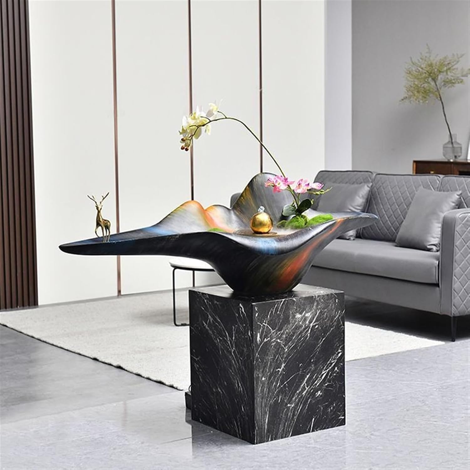 Outdoor Fountain Gate Entrance Water Decoration, Living Room Large Floor Circulating Fountain, Garden Landscape(Black)