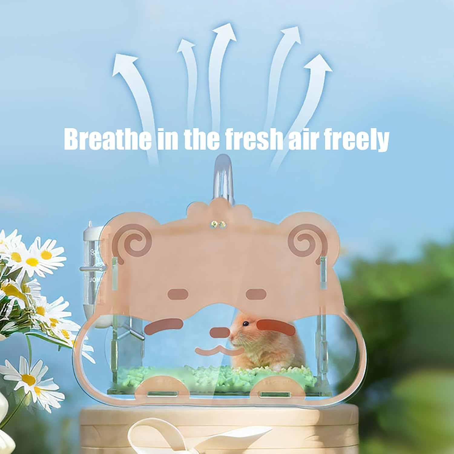 LIFEBEA Portable Hamster Carrier &ndash; 360&deg; Clear Acrylic Travel Cage with Water Bottle & Food Bowl | Ventilated Small Animal Transport for Dwarf Hamsters, Guinea Pigs, Sugar Gliders (Pink) - Pink image number 3