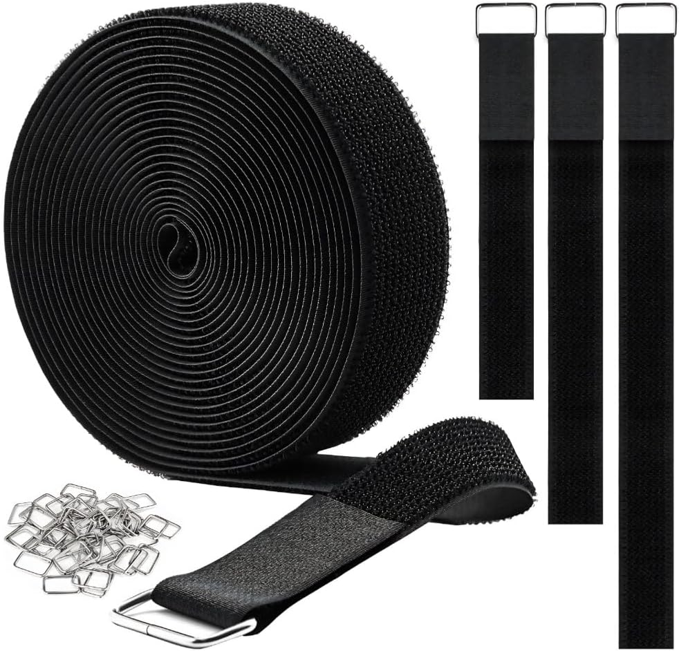 16.4Ft X 0.8In Adjustable Cable Straps with 25 Buckles, Free Cut Length, Black Reusable Fastening Cable Ties, Hook and Loop Securing Strap for Cable Tidy, Wire Management, Cord Organiser, Black