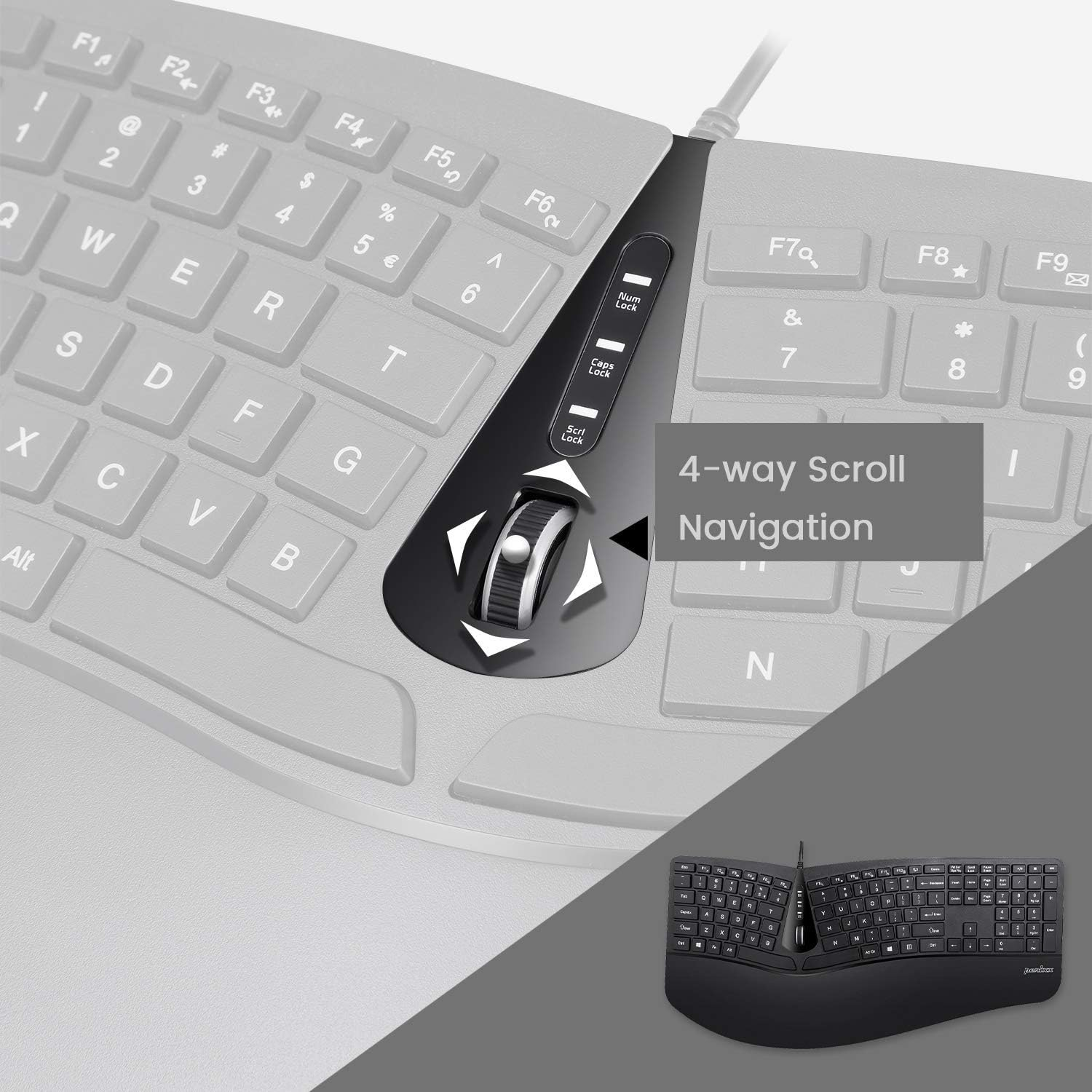 Perixx Periduo-505, Wired USB Ergonomic Split Keyboard and Vertical Mouse Combo with Adjustable Palm Rest and Short Tactical Membrane Keys, US English Layout image number 4
