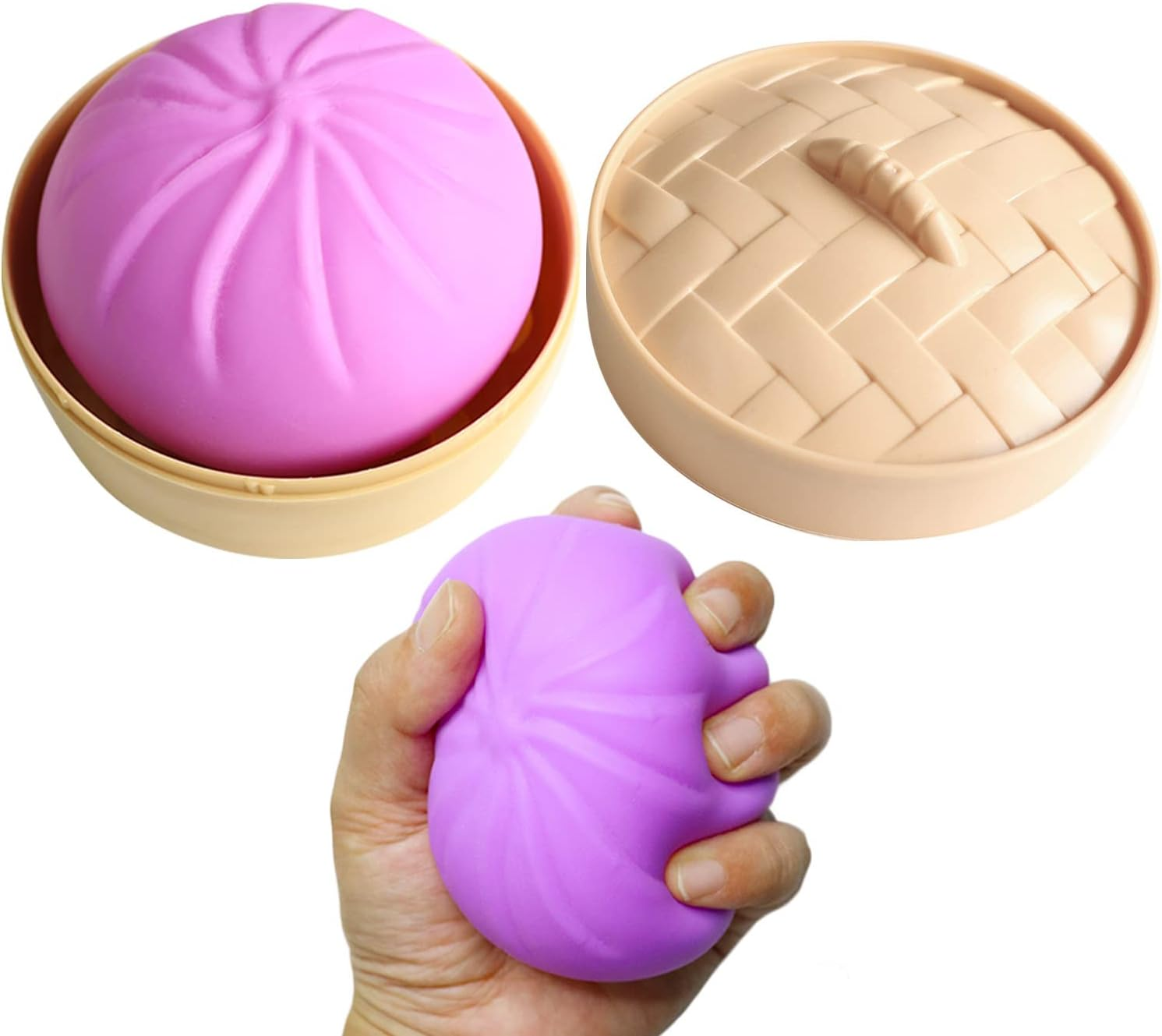 Dumpling Squishy Steamed Stuffed Bun Simulation Decompression Toy, Dumpling Stress Ball with a Mini Steamer, Stress Relief Toys Squeeze Sensory Toy Gift (Purple) image number 6