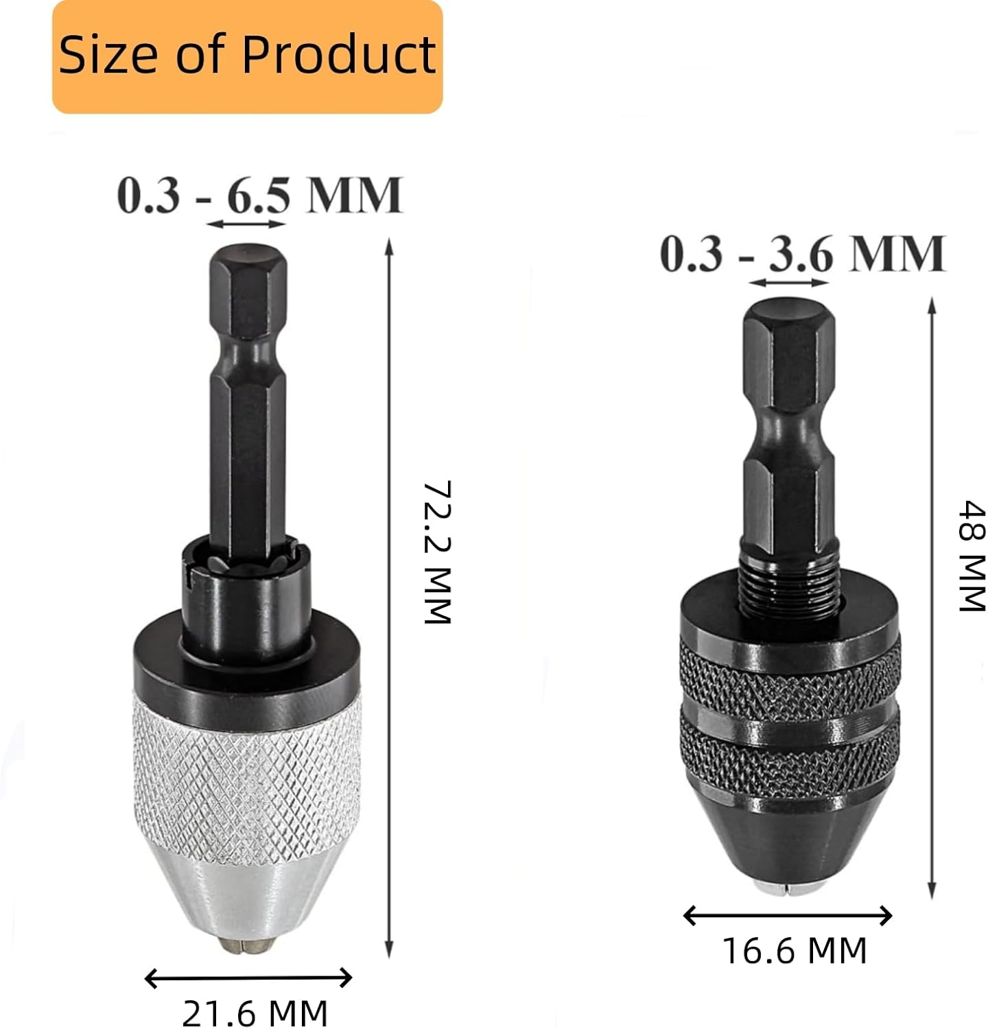 2 Pieces Keyless Drill Chuck - 1/4 Inch Hex Shank Drill Bit Adapter, Quick Change Extension Adapter for Impact Drill Tools (0.3-6.5Mm & 0.3-3.6Mm) image number 2