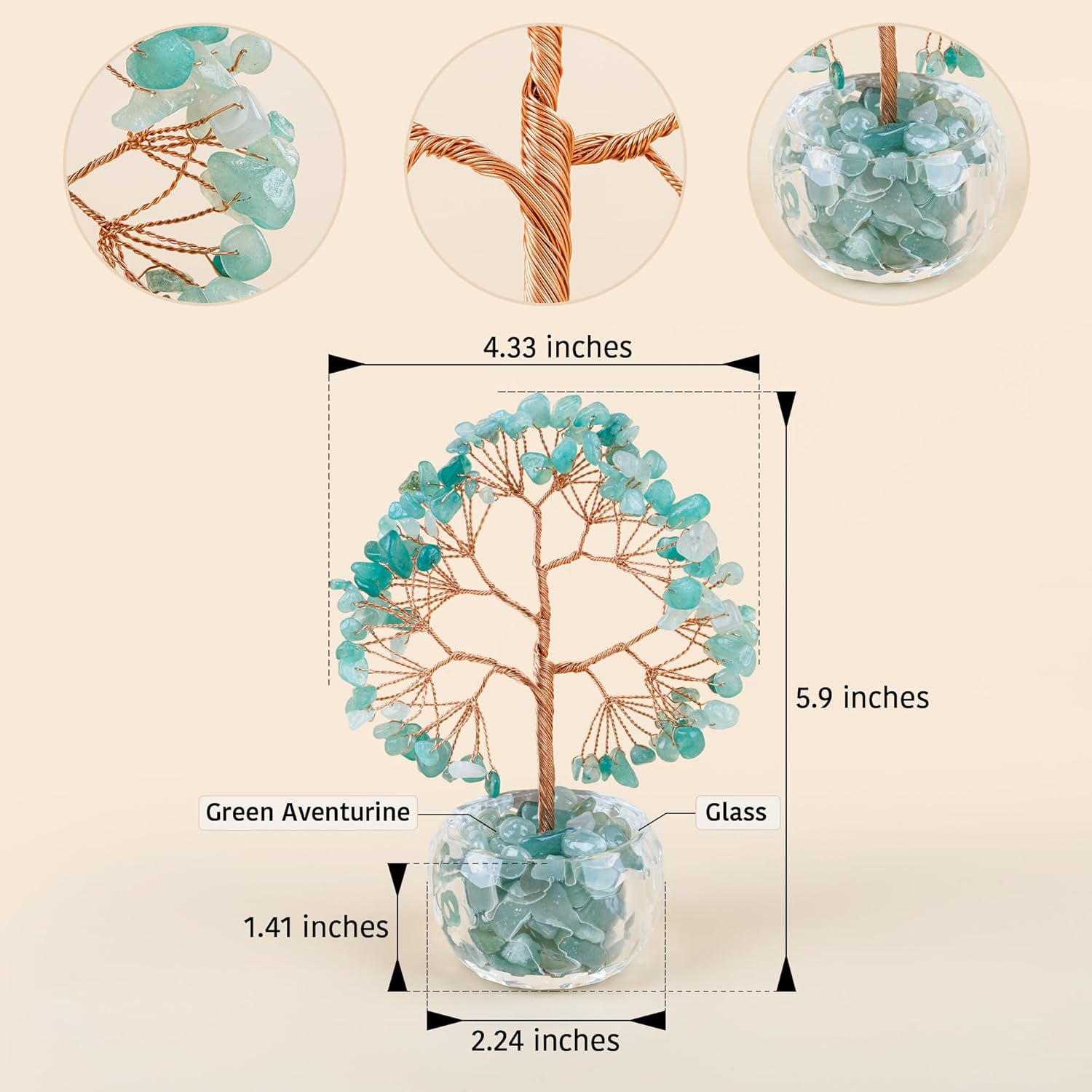 Zenbless Aventurine Healing Crystal 7 Chakra Tree of Life Money Bonsai Figurine Feng Shui Reiki Spiritual Decor & Accessories for Home Office Desk, Good Luck Gifts image number 2